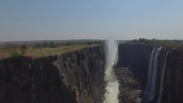 Aerial view of Victoria Falls at the border of Zambia and Zimbabwe, dry season