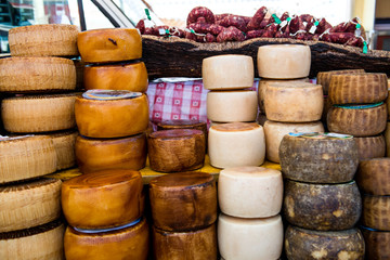 Traditional cheese from Sardinia exposed for sale 