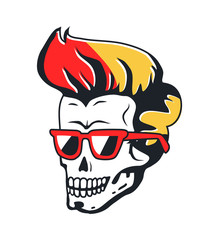 Human Skull with Sunglasses and Color Hairstyle