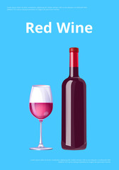 Red Wine Poster Bottle Burgundy Merlot and Glass