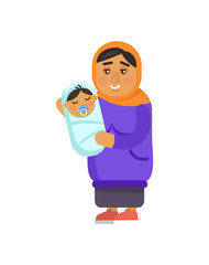 Muslim Grandmother with Kid Vector Illustration