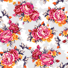 Shabby roses vintage seamless pattern