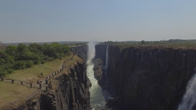 Aerial shot of Victoria Falls during Dry Season from Zambia, spectacular Canyon and fall