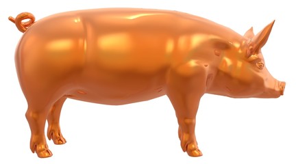 Yellow golden pig isolated on white background 3d illustration