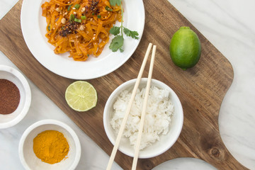cooking thai curry and rice in the kitchen 