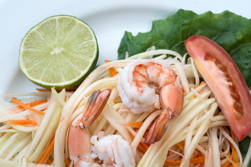 cooking thai shrimp salad in the kitchen 