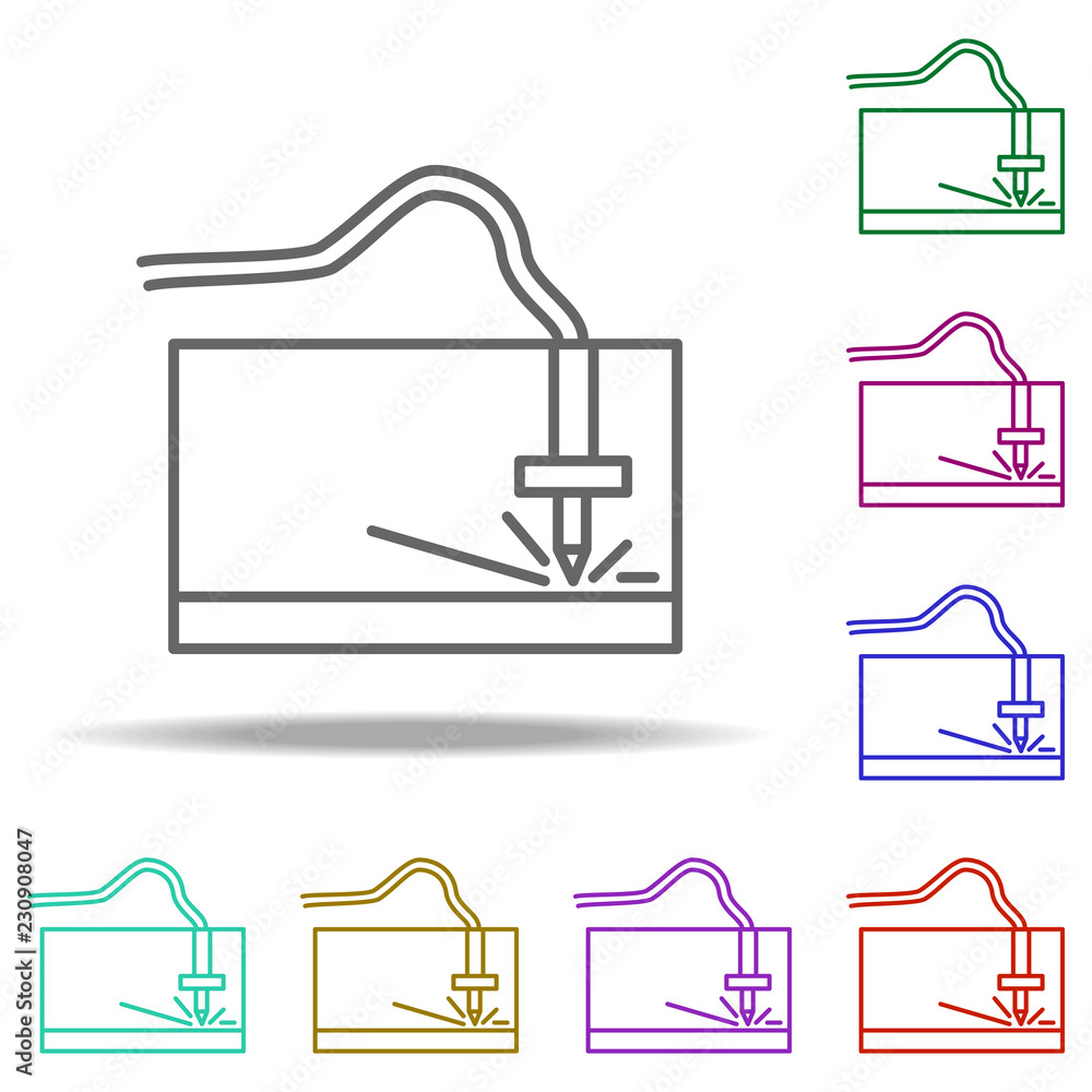 Poster laser machine icon. elements of laser in multi color style icons. simple icon for websites, web desi