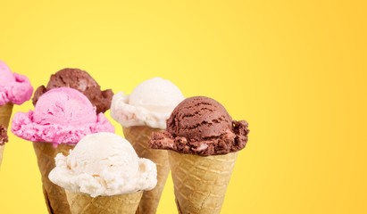 Ice cream scoops with vanilla, chocolate and