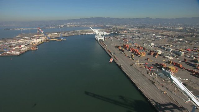 Aerial Container Port Oakland San Francisco Dock ship USA