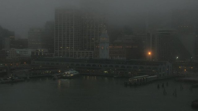 Aerial California USA Francisco city mist skyscraper Wharf