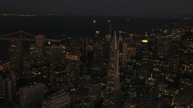Aerial California USA Francisco city illuminated skyscraper