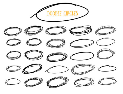 Hand Drawn Doodle Oval Circle Sketch Set. Vector Scribble Note Marks Design Element.