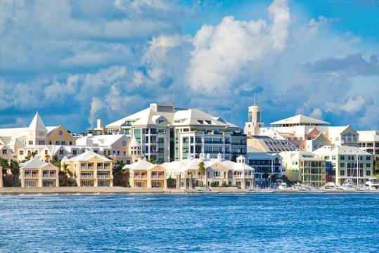 Buildings line the shore of the island of Bermuda