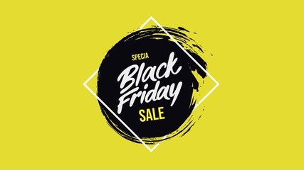 Black Friday sale grunge animation on a yellow background.