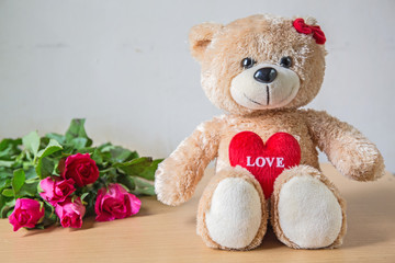 teddy Bear with Heart on wood table