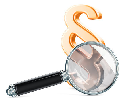Magnifying glass with section symbol . 3D rendering