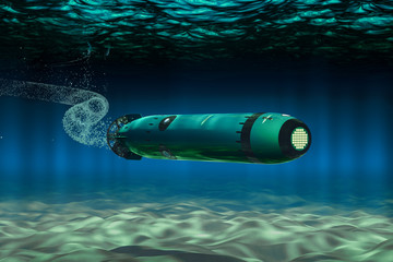 Torpedo Underwater, 3D rendering - obrazy, fototapety, plakaty
