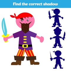 Shadow matching game for children. Find the right shadow. Activity for preschool kids. Animal pictures for kids