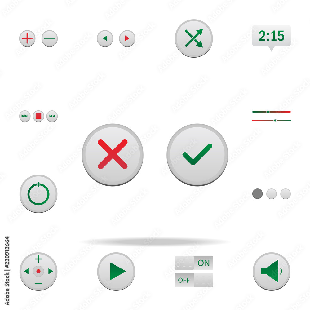 Aufkleber consent and rejection buttons colored icon. elements of music player in badge style icons. simple ic