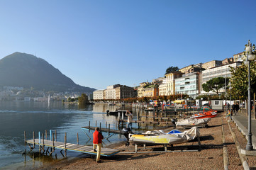 Lugano, Switzerland, Lugano lake,  typical boats