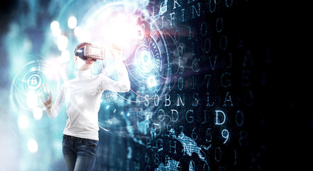 Experiencing virtual technology world. Mixed media