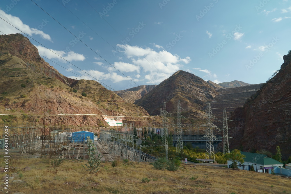 Wall mural power station in the mountains of tajikistan