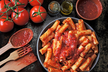 Italian pasta with homemade tomato sauce.