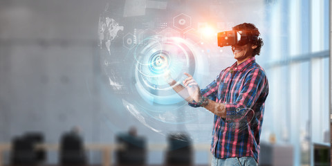 Experiencing virtual technology world. Mixed media
