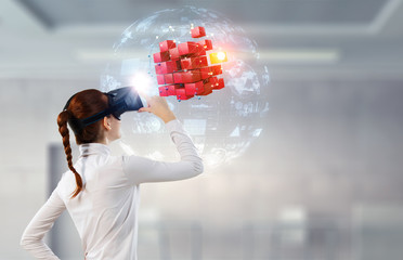 Experiencing virtual technology world. Mixed media
