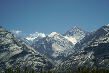 Fototapeta premium Pamir, Pamir Mountains, Pyanzh River, snowy peaks, Asia, Badakhshan