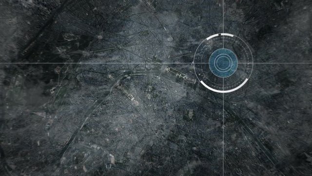 Surveillance drone or satellite camera scanning Jerusalem
