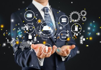 Businessman and internet and virtual reality concept -