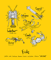 해산물 일러스트 / 손으로 그린 수산물 그림