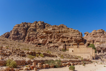 Cardo Maximum in Petra (Rose City), Jordan. The city of Petra was lost for over 1000 years. Now one of the Seven Wonders of the Word