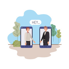 businessmen in smartphone with speech bubble