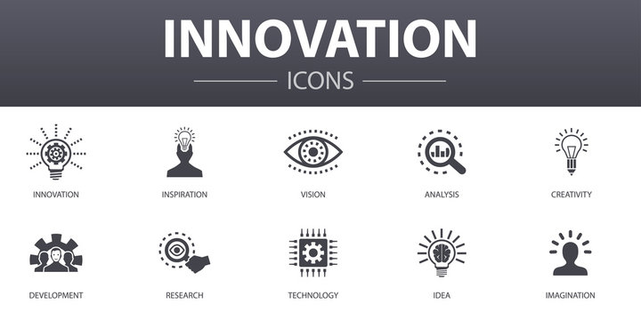 Innovation simple concept icons set. Contains such icons as inspiration, vision, creativity, development and more, can be used for web, logo, UI/UX