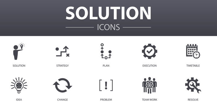 Solution simple concept icons set. Contains such icons as strategy, plan, execution, timetable and more, can be used for web, logo, UI/UX