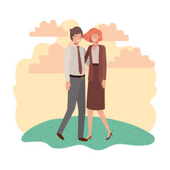 young couple of business with landscape avatar character