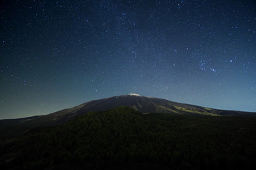Fototapeta na wymiar Night Sky On Etna Mount, Sicily