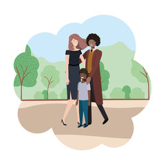 parents couple with son in landscape avatar character