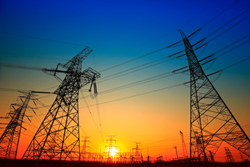 Fototapeta premium Pylon, high-voltage tower sky background.