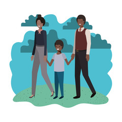 parents couple with son in landscape avatar character