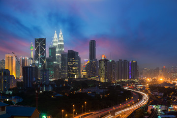 Kuala Lumpur skyline and skyscraper at night in Kuala Lumpur, Malaysia.