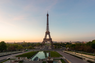 Fototapeta na wymiar Sunrise in Eiffel Tower in Paris, France. Eiffel Tower is famous place in Paris, France.