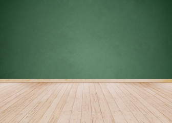 Green cement wall with Wooden floor
