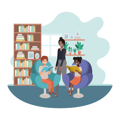 mother and children sitting in chair avatar character