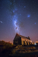 Milky way at the Church of the Good Shepherd, Lake Tekapo, New Zealand