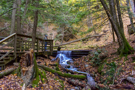 Waterfall At Iargo Springs, In The Huron National Forest. Located Along The Ausable River In Northern Michigan