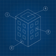 blueprint of isometric building with point marks