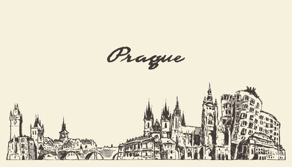 Prague skyline, Czech Republic vector drawn sketch
